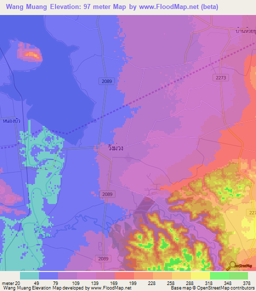 Wang Muang,Thailand Elevation Map