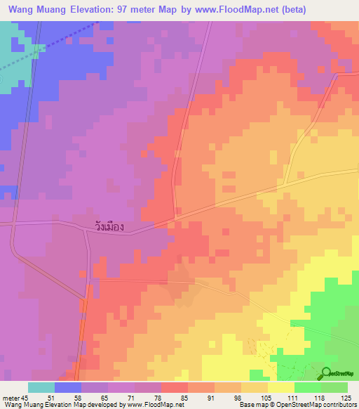 Wang Muang,Thailand Elevation Map