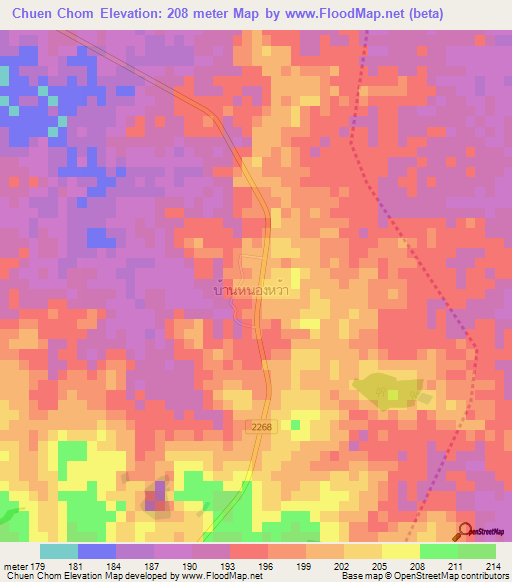 Chuen Chom,Thailand Elevation Map