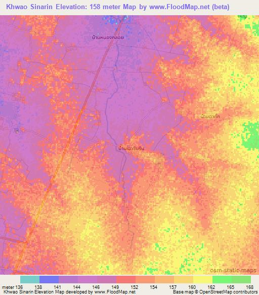 Khwao Sinarin,Thailand Elevation Map