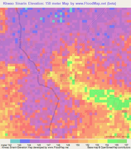 Khwao Sinarin,Thailand Elevation Map