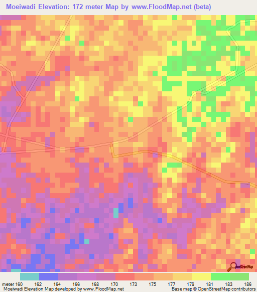 Moeiwadi,Thailand Elevation Map