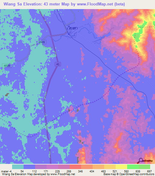 Wiang Sa,Thailand Elevation Map