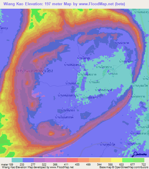 Wiang Kao,Thailand Elevation Map