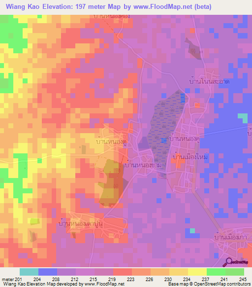 Wiang Kao,Thailand Elevation Map