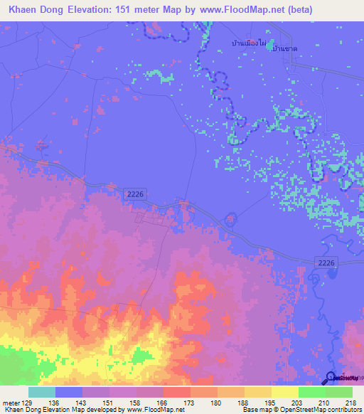 Khaen Dong,Thailand Elevation Map