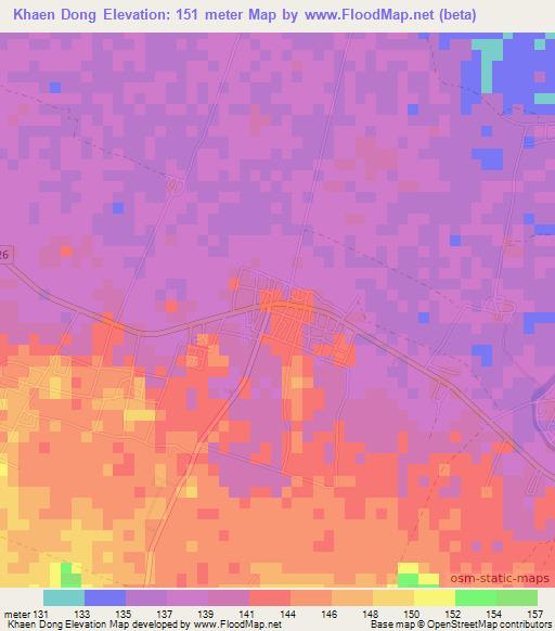 Khaen Dong,Thailand Elevation Map