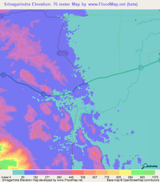 Srinagarindra,Thailand Elevation Map