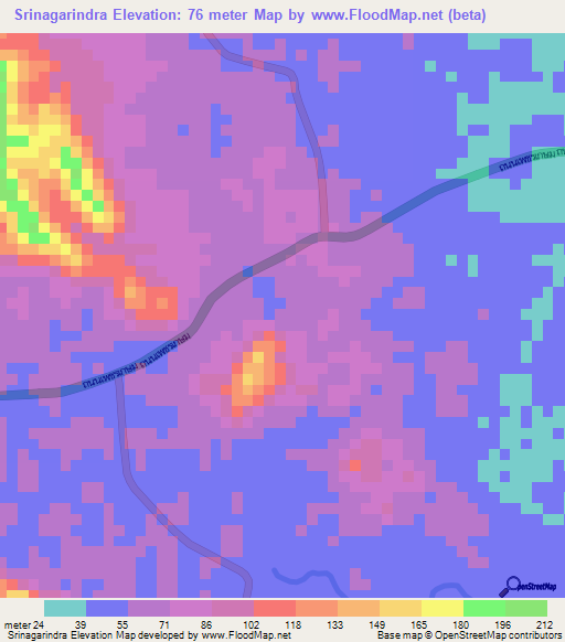 Srinagarindra,Thailand Elevation Map