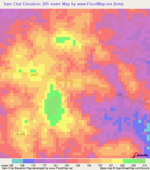 Sam Chai,Thailand Elevation Map