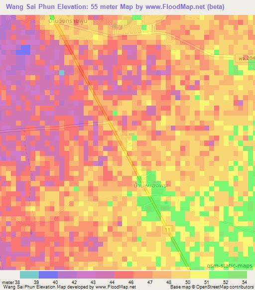 Wang Sai Phun,Thailand Elevation Map