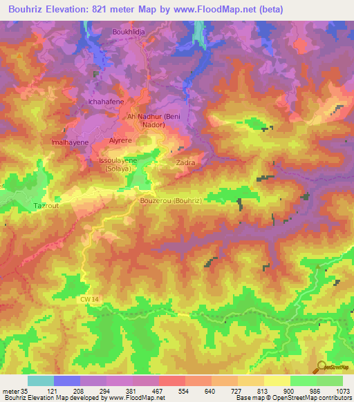 Bouhriz,Algeria Elevation Map