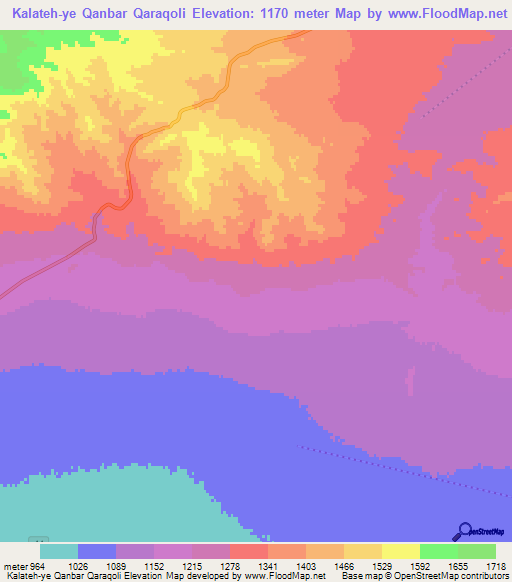 Kalateh-ye Qanbar Qaraqoli,Iran Elevation Map