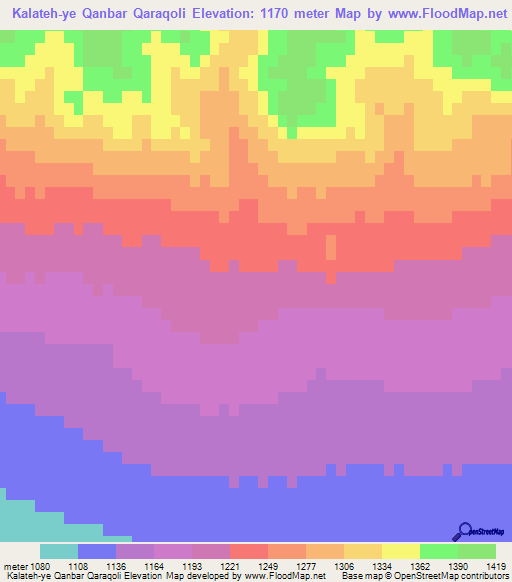 Kalateh-ye Qanbar Qaraqoli,Iran Elevation Map
