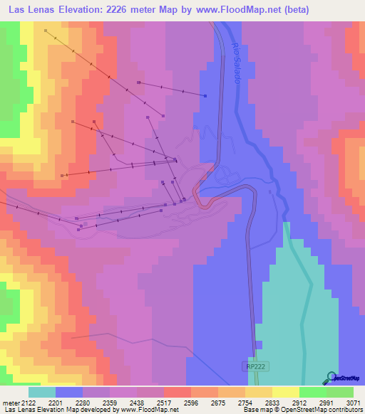 Las Lenas,Argentina Elevation Map