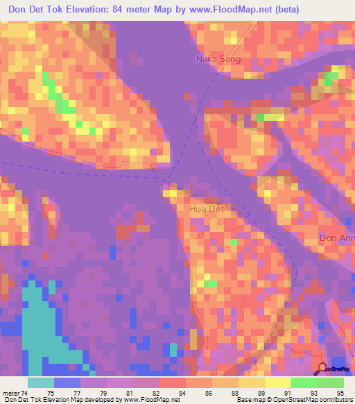 Don Det Tok,Laos Elevation Map