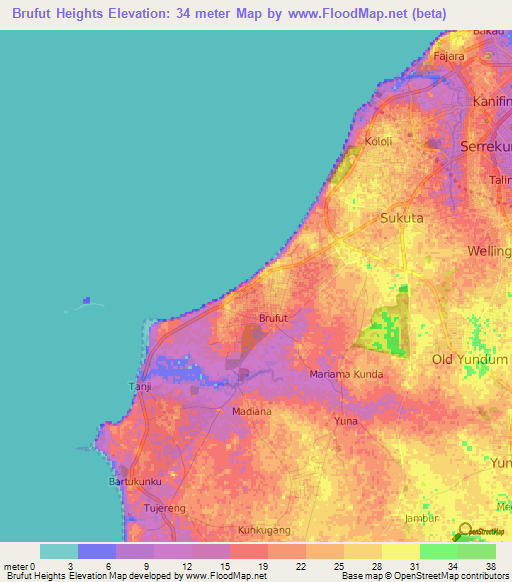 Brufut Heights,Gambia Elevation Map