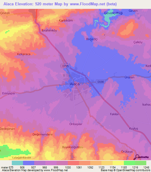 Alaca,Turkey Elevation Map