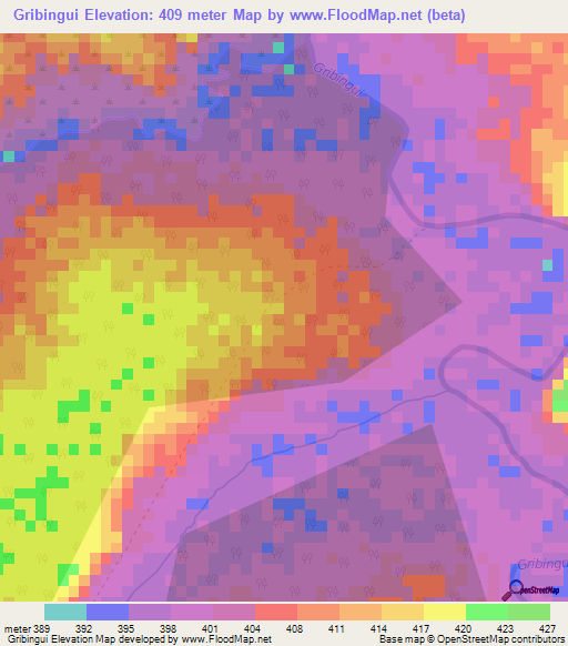 Gribingui,Central African Republic Elevation Map