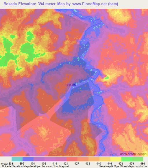 Bokada,Central African Republic Elevation Map