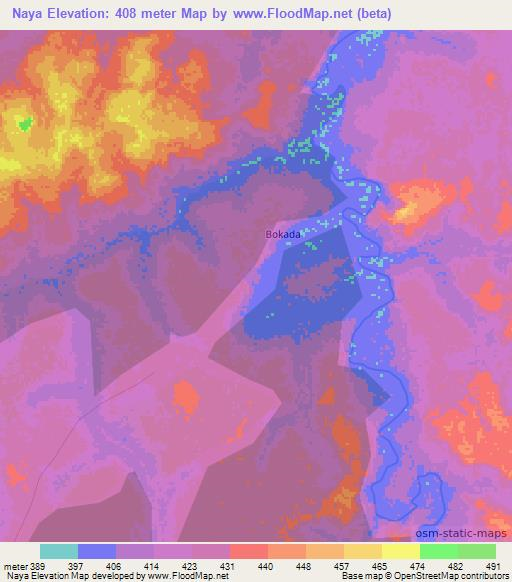 Naya,Central African Republic Elevation Map