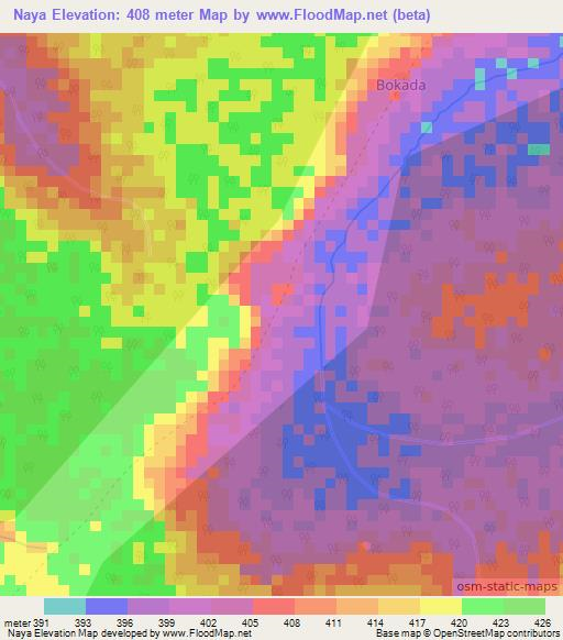Naya,Central African Republic Elevation Map