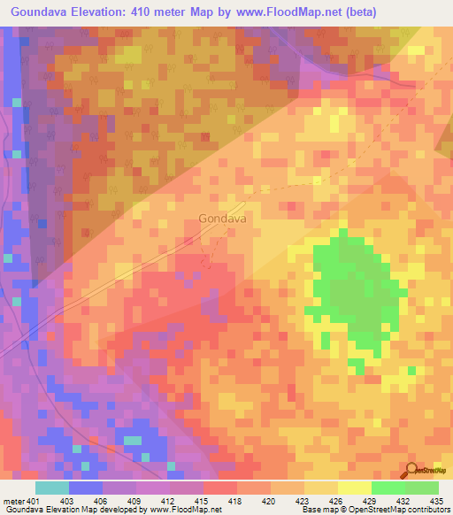 Goundava,Central African Republic Elevation Map