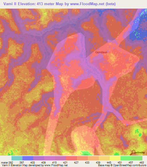 Vami II,Central African Republic Elevation Map
