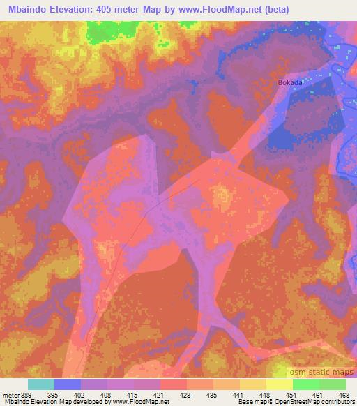 Mbaindo,Central African Republic Elevation Map