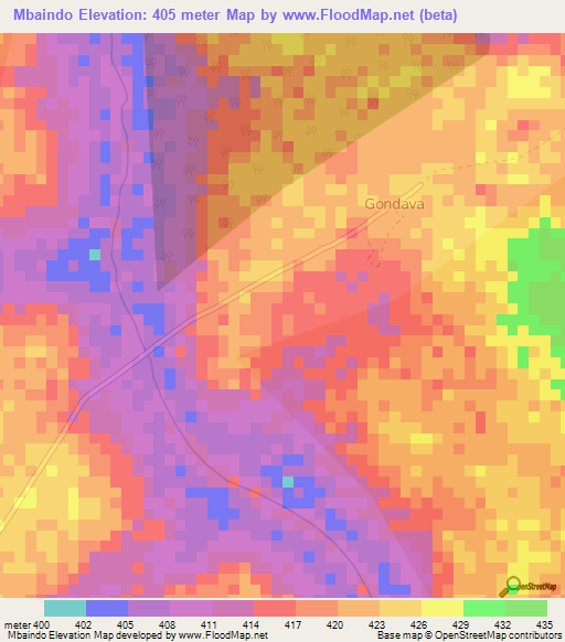 Mbaindo,Central African Republic Elevation Map