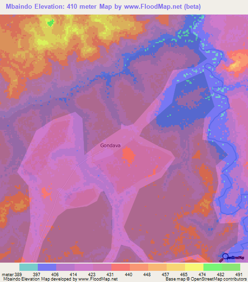 Mbaindo,Central African Republic Elevation Map