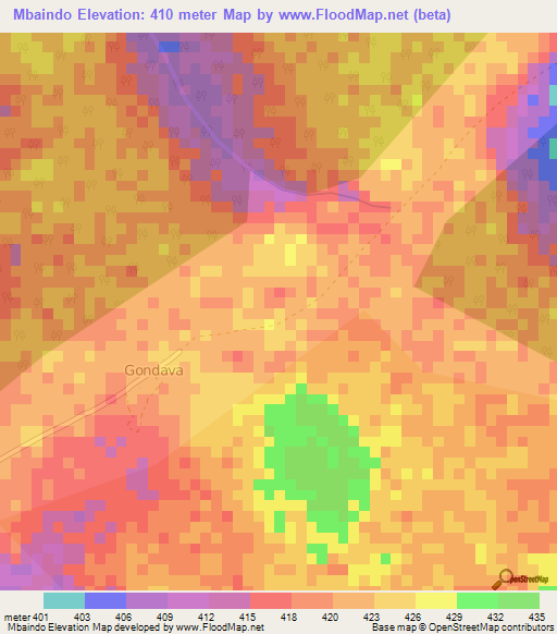 Mbaindo,Central African Republic Elevation Map