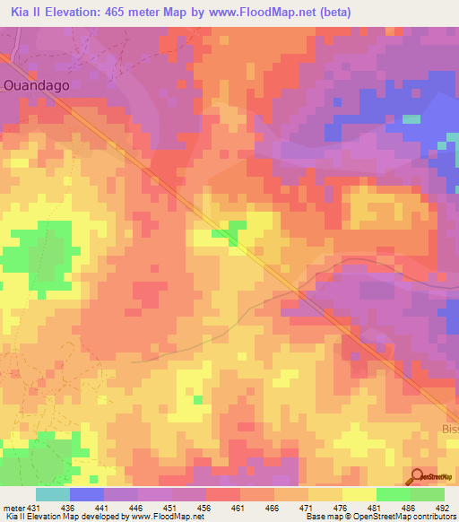 Kia II,Central African Republic Elevation Map