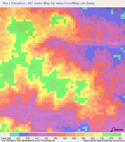 Kia I,Central African Republic Elevation Map