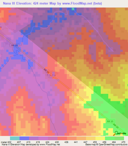 Nana III,Central African Republic Elevation Map