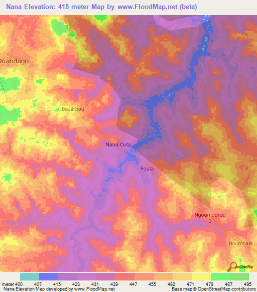 Nana,Central African Republic Elevation Map