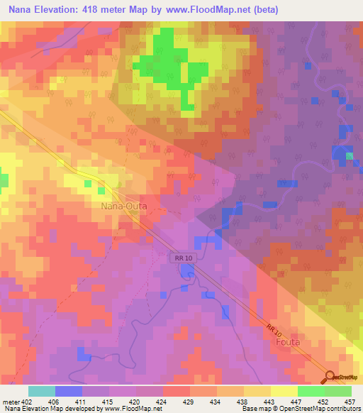 Nana,Central African Republic Elevation Map