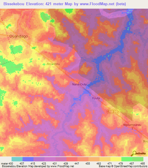 Bissekebou,Central African Republic Elevation Map