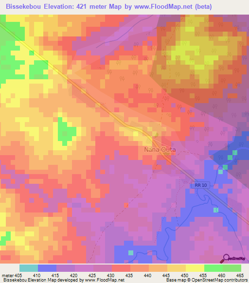 Bissekebou,Central African Republic Elevation Map