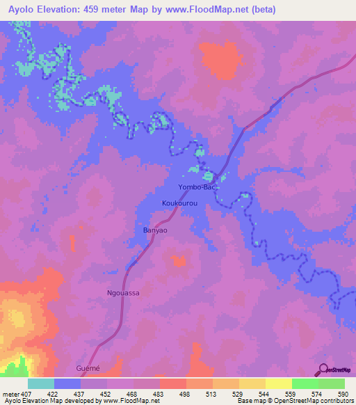 Ayolo,Central African Republic Elevation Map