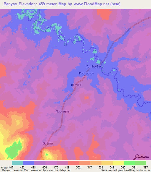Banyao,Central African Republic Elevation Map