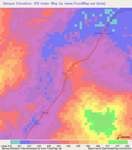 Banyao,Central African Republic Elevation Map