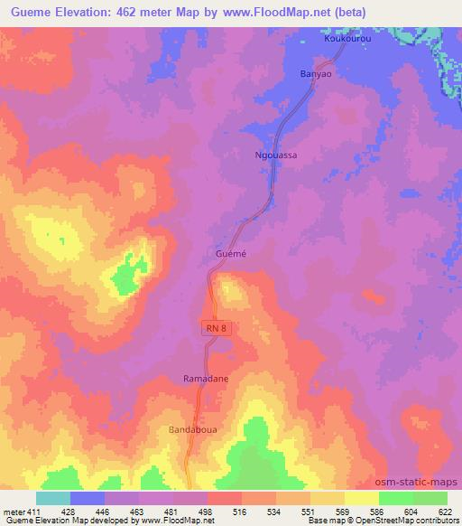 Gueme,Central African Republic Elevation Map