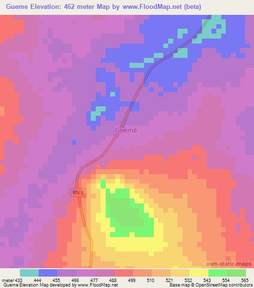 Gueme,Central African Republic Elevation Map