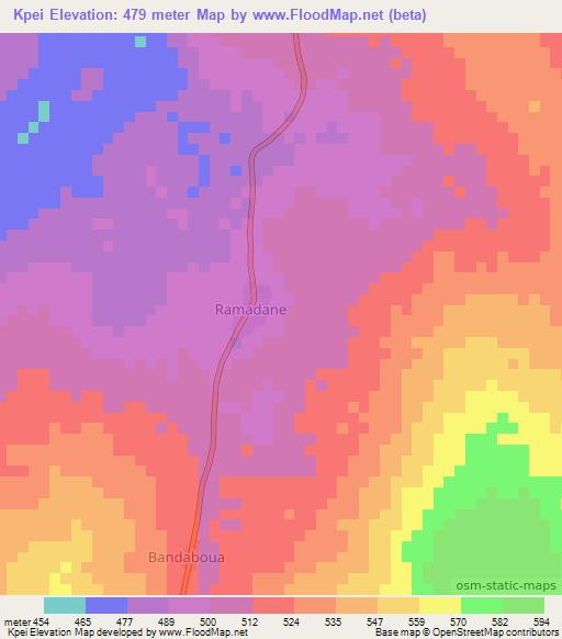 Kpei,Central African Republic Elevation Map