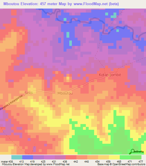 Mboutou,Central African Republic Elevation Map