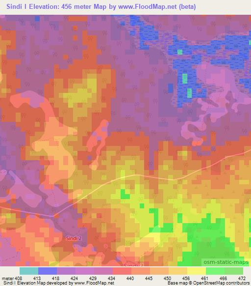 Sindi I,Central African Republic Elevation Map