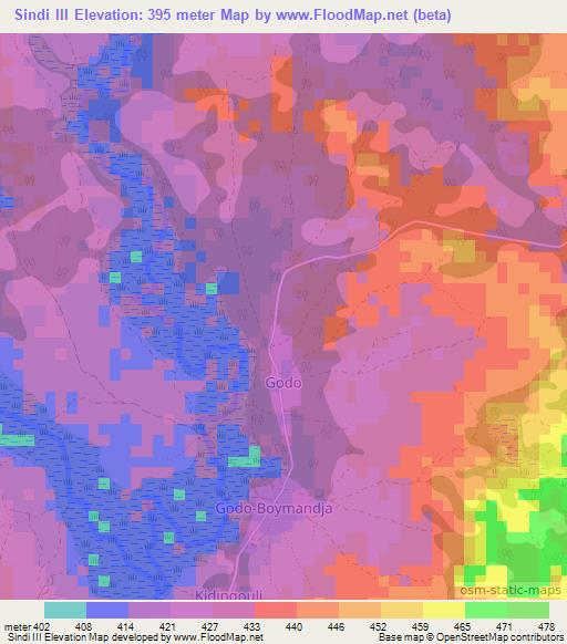 Sindi III,Central African Republic Elevation Map