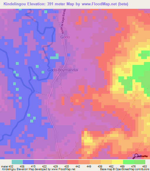 Kindelingou,Central African Republic Elevation Map