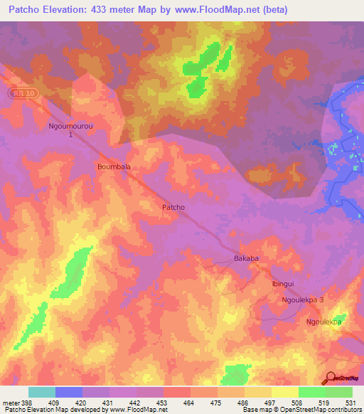 Patcho,Central African Republic Elevation Map
